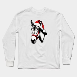 Christmas Donkey with Santa Hat Long Sleeve T-Shirt